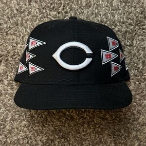 New Era Black Hat with White and Red Embroidered Logos